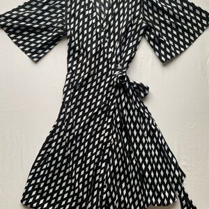 Banana Republic Black and White Diamond-Print Wrap Midi Dress